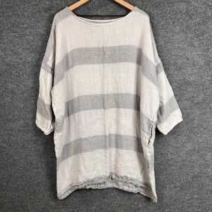 Meg by Design Striped 100% Linen‎ Top Women Boxy Fit Gray Relaxed Casual O/S